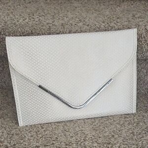 BCB Generation White & Gold Snakeskin Large 12" Envelope Clutch Bag